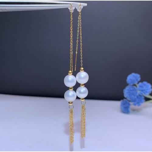 Shilovem 18k yellow Natural freshwater pearls Drop Earrings fine Jewelry women trendy anniversary Christmas gift myme6.56.588zz