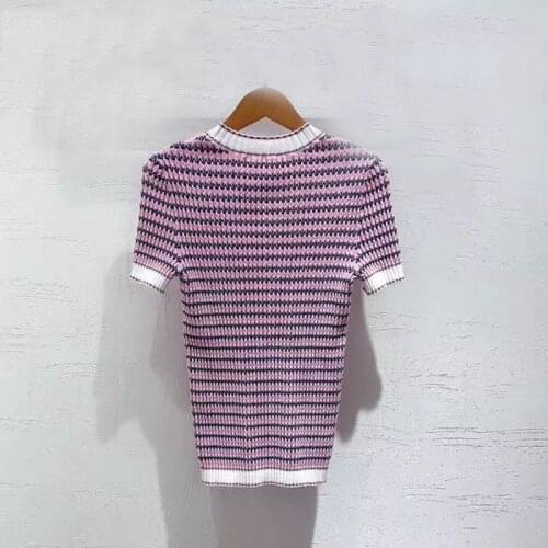 2020 runway design fashion women top Striped o neck women top 3 color