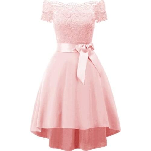 Asymmetrical Party Dress Pink Bridesmaid Dress Sashes Elegant Vestidos de Fiesta Robe de Soiree Abendkleid DN-1613