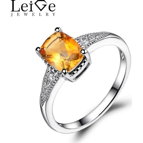 Leige Jewelry Citrine Ring Yellow Crystal Gemstone Rings for Women Wedding Engagement Sterling Silver Jewelry Anniversary Gift