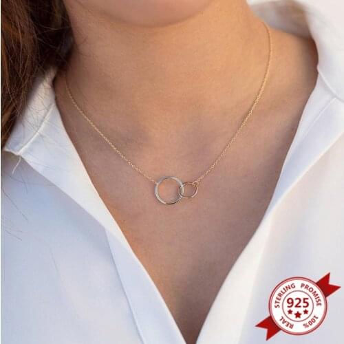 925 Sterling Silver Chain Double Circle Choker Necklace for Women Short Chain Necklace Minimalist Clavicle Chain Party Jewelry