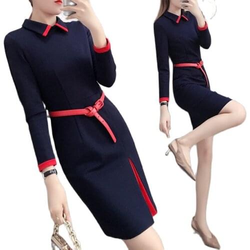 Dress 2020 new spring autumn long-sleeved professional wear womens fashion package hip stitching dresses overalls waist cothes