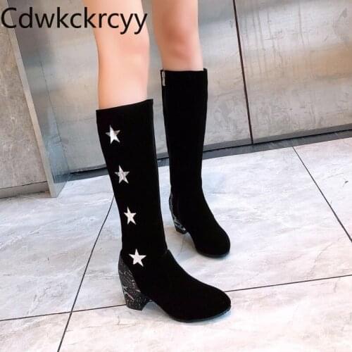Winter The New fashion Round head Side zipper Takato Boots black red Sexy banquet High heels Women boots plush size 34-45