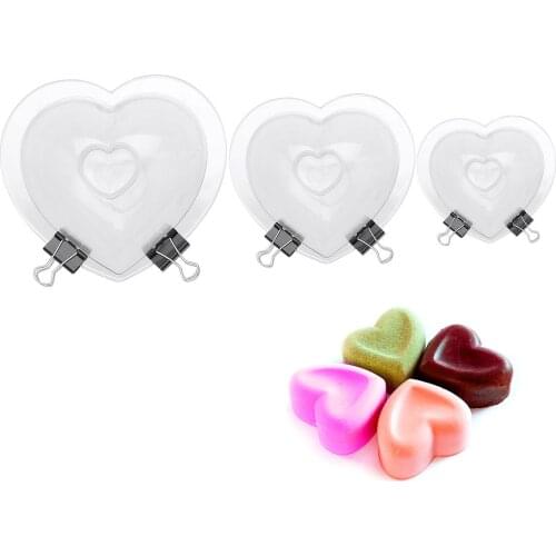 3Pcs Non Stick Chocolate Mold Reusable Biscuit Patisserie Cake Mould DIY Heart Shaped Plastic Bakeware Cute Fondant Baking Moule