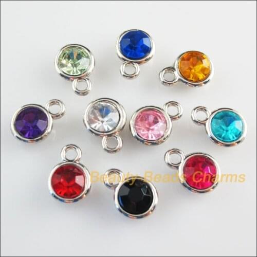 30 New Charms Mixed Acrylic UV Round Dull Silver Plated Pendants 11x15mm