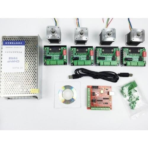 CNC mach3 USB 4 Axis Kit, 4pcs TB6560 driver+ mach3 USB stepper motor controller board+ 4pcs nema17 stepper motor +power supply