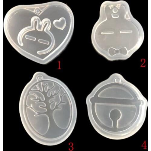 4 style for choose Mirror silicone molds Christmas bell Tuzki small tree with hole mold UV plastic crystal epoxy mold pendant