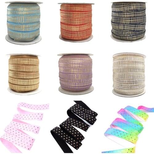 50Yards/lot 5/8"16mm Gold Foil Elastic Ribbon Stripe FOE Fold Over Elastics Spandex Sewing Trim DIY Garment Home Craft,50Yc18963