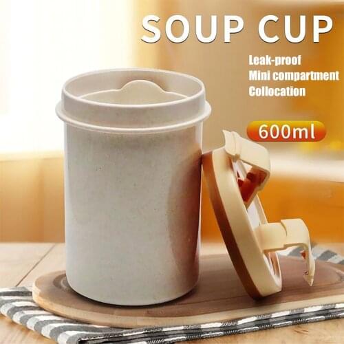 600ml Soup Cup Breakfast Cup Microwave Tableware Food Storage Container Portable thermos jug coffee soup pot water bottle gift