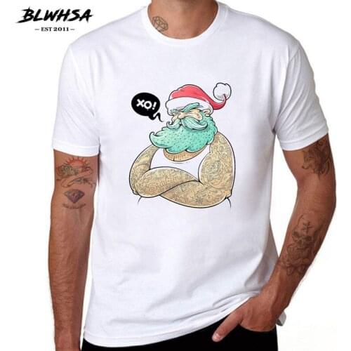 BLWHSA Cool Santa Claus Printed T Shirt Men Casual 100% Cotton Festive Atmosphere Summer Funny T-shirt Fashion Men Tops Tees