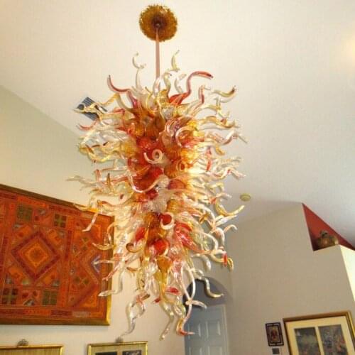 Large Crystal Italy Murano Style Pendant Lights Red Clear Amber Color Hanging Lamp for Kitchen Lighting Modern