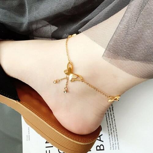 XIYANIKE 316L Stainless Steel Gold Color Butterfly Shaped Tassel Anklet Zircon Bracelet 2021 New For Women Fashion Jewelry Gift