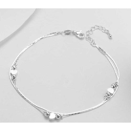 HOT Heart Anklet 925 Sterling Silver Women Girl Lover Barefoot Anklet Fashion Foot Chain Jewelry