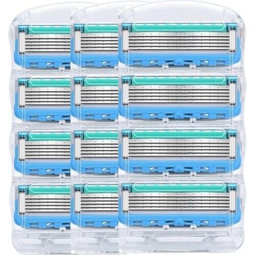 12pcs/pack Razor Blade For Men Face Care Shaving Safety,5layers Stainless Steel Shaver Cassette Fit Gillettee Fusione