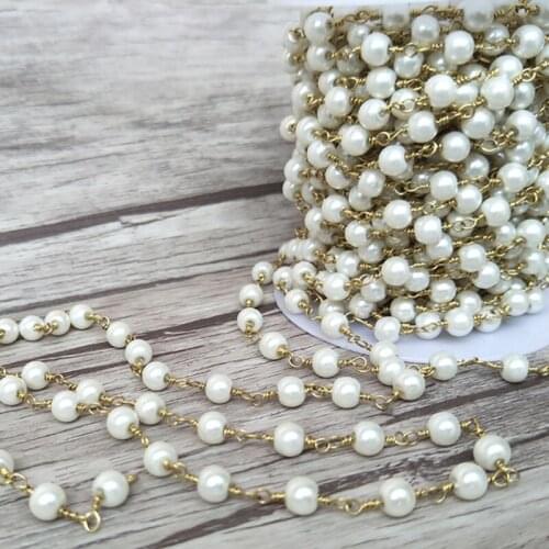 5 metres /lot Handcrafted chain jewelry Finding,white pearl Beaded Chains,DIY necklace hand chain jewelry finding LZ36