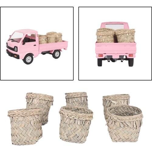 DIY 6x 1:16 Scale Straw Baskets Miniature Model for 1/10 WPL D12 RC Car Decor