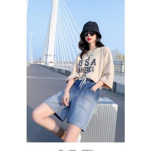 Denim three-quarter pants women 2021 new hit color plus size womens 200 kg high waist comfortable wide legs