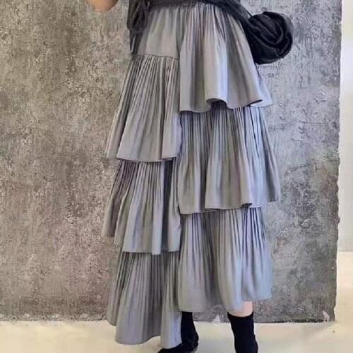 Elastic thin female skirt schoolgirl short skirt plus size office women irregular pleated skirt high waist mid-length cake skirt