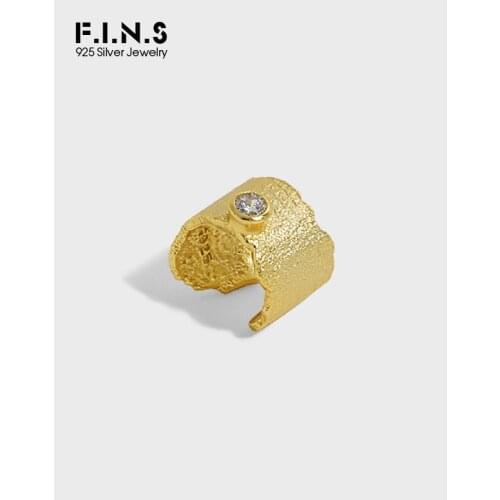 F.I.N.S 1PC 925 Sterling Silver Irregular Uneven Geometric Wide Zircon Earcuff Non Piercing Clips Women Wedding Jewelry Gift