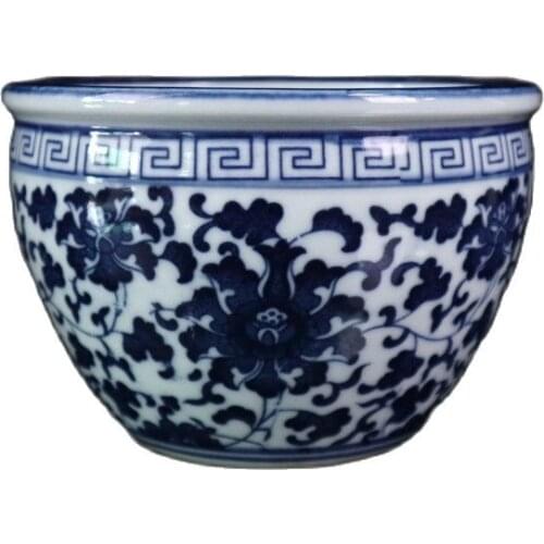 China Old Porcelain Blue And White Tangled Lotus Pattern Pot
