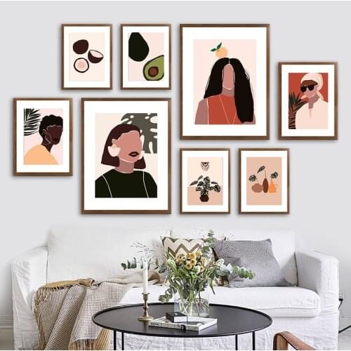 Monstera Girl Cycad Leaf Avocado Vase Wall Art Canvas Painting Nordic Posters And Prints Wall Pictures For Living Room Decor