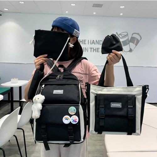 5-piece Set Fashion Women Backpack Canvas Large-capacity School For Girls One-shoulder Student Bags Leisure Travel Backpacks