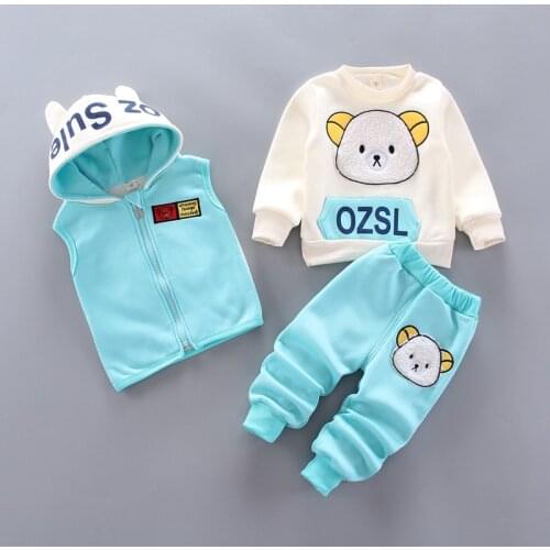 3 Pieces Childrens Winter Suit Cartoon Bear Baby Boy Clothes Toddler Girl Clothes For Girls Kids Outfit Suit 1-4 Years Old