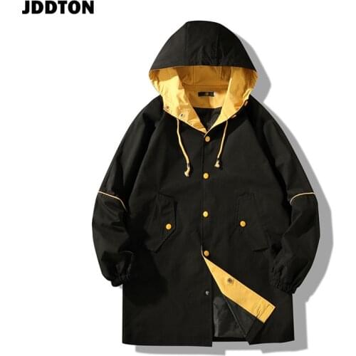 JDDTON Men Hooded Cargo Cargo Jacket Hoodies Windbreaker Casual Japanese Style Medium And Long Section Clothing Streetwear JE199