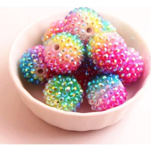 Kwoi vita 20mm 100pcs Chunky Colorful Rainbow Rhinestone Ball Beads for kids beaded