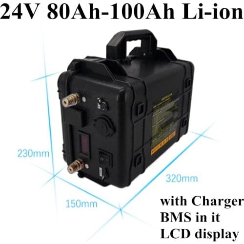 LCD display high capacity 24V 80Ah 100Ah lithium battery with BMS build-in for marine electric propulsion +10A charger
