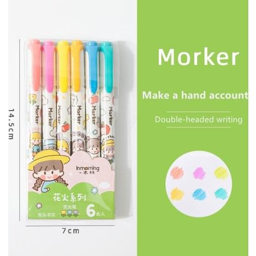 Cute Kawaii Highlighter Pen Student Handbook Stationery Marker Pen To Make Notes Key Marker Pen Set Box Fluorescent Marker Pen
