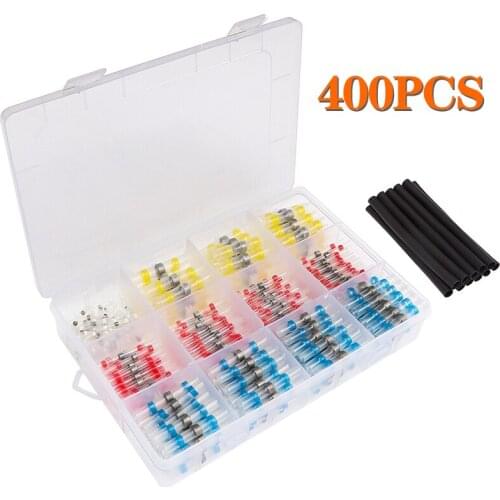 400Pcs/Set Mixed Heat Shrink Connect Terminals Waterproof Solder Sleeve Tube Electrical Wire Insulated Butt Connectors Kit