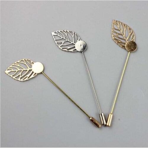Cheap 50Pcs/Lot Gold leaf Plated Copper Hat Brooches pins Stick brooch lapel pin base for women men Diy Jewelry Findings Jewelry