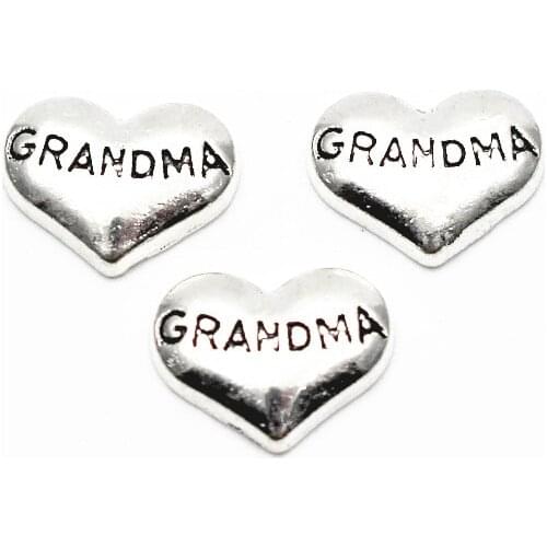 Newest 10pcs/lot grandma Heart Floating charms Alloy Charms Living glass Memory Lockets DIY Jewelry