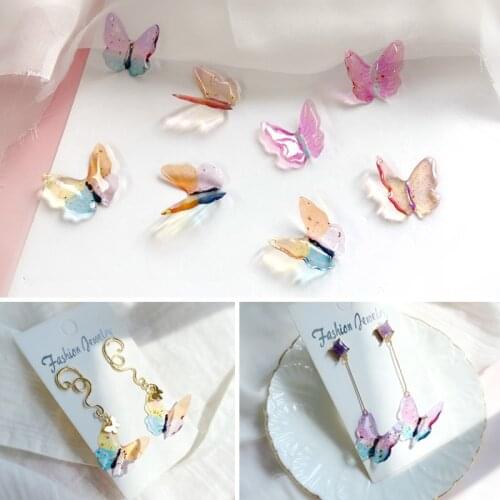 New style 30pcs/lot giltter/color print animals cartoon butterfly shape Epoxy beads charms diy jewelry earring accessory