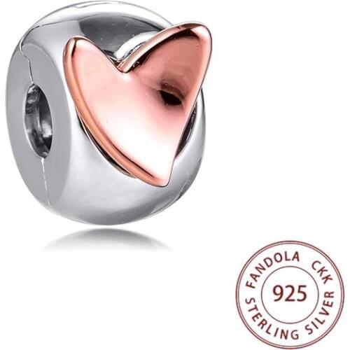 Fits Pandora Bracelet 925 Sterling Silver Freehand Heart Clip Charms Beads for Jewelry Making Berloque Argent Kralen