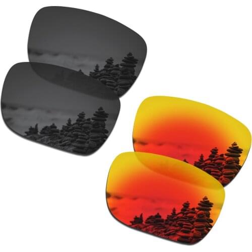 SmartVLT 2 Pairs Polarized Sunglasses Replacement Lenses for Oakley Holbrook XL Stealth Black and Fire Red