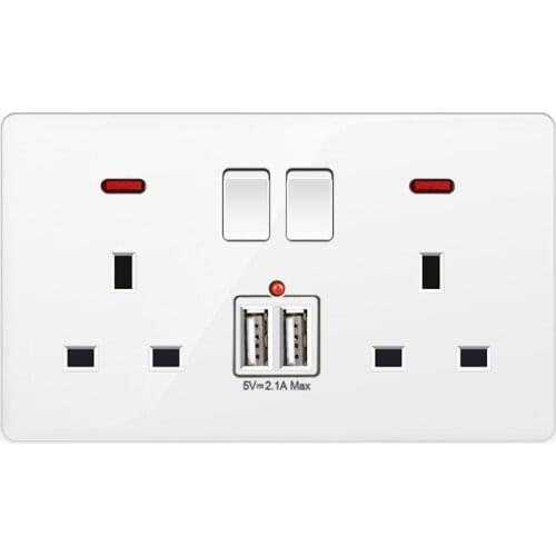 Depoguye 13A UK Plug 146mm * 86mm wall socket, double wall socket with usb uk,white UK electrical wall outlet with usb charger