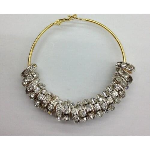 Rg35 Free Shipping Basketball Wives Earring Poparazzi 8mm Glass Crystal Rhinestone Stone Beads 45mm Hoop Earring