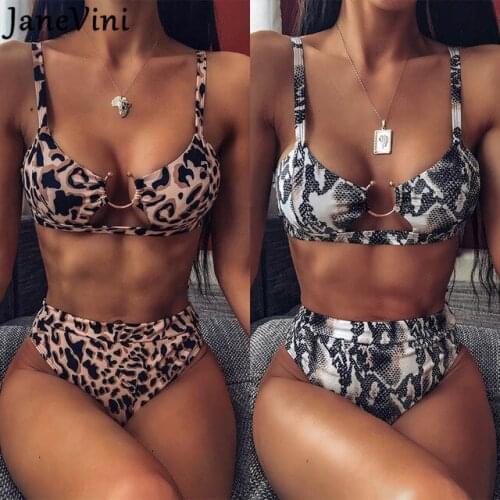 JaneVini Sexy Leopard Bathing Suits Woman 2020 Two Piece High Waisted Swimsuit Black Bikini Set Girl Beach Swimwear Female Tanga