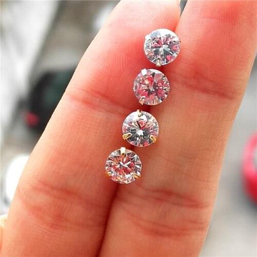Minimalist White Zircon 6MM Round Small Earrings Girl Cute Dainty Earring Rose Gold Silver Color Wedding Stud Earrings For Women