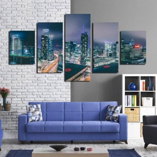Hd Modern City Art Wall Poster Printing Canvas Painting New York Night Scene Mural Home Decoration Five-Piece Set Without Frame
