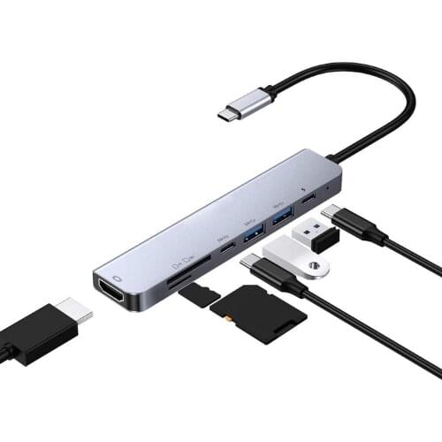 7 In 1 USB C Hub USB3.1 To HDMI-compatible Hub Multiport Adapter Card Reader For MacBook Pro Hua wei P20 P20 Pro