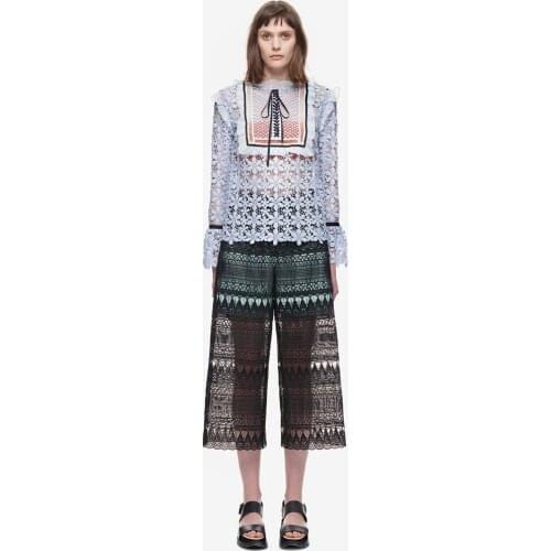 Autumn high quality 2019 self-Portrait womens fashion runway lace blouse white blue hollow out blouses women tops