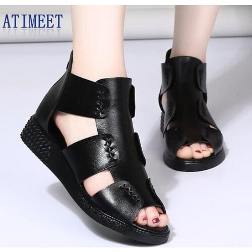 Women Leather Shoes Summer Footwear Fashion Female Outside Slides Woman Sandals Beach Shoe