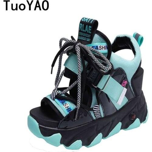 Women Summer Mix Color New Chunky Platform Sandals Hollow Out 9CM Wedge Heels Beach Sandals Woman Thick Bottom Gladiator Shoes