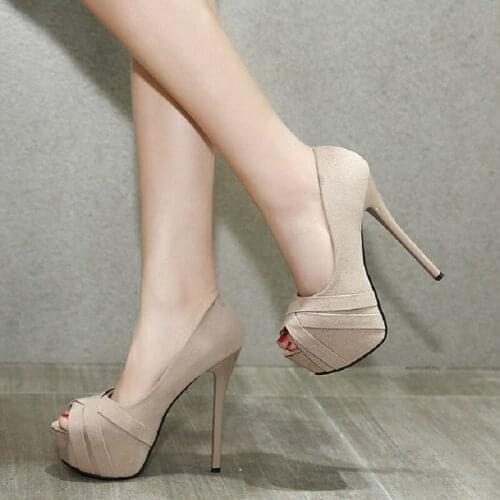 14CM womens shoes spring new stiletto high heel fish mouth shoes fashionable sexy shallow mouth waterproof platform single shoe