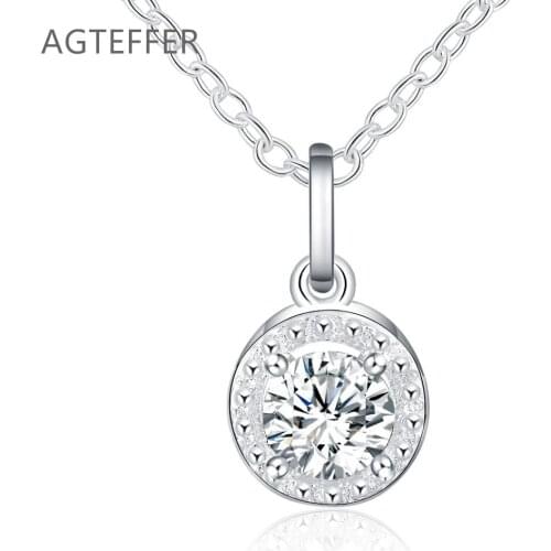AGTEFFER 925 Sterling Silver 18 Inch AAAA Zircon Pendant Necklace For Women Fashion Wedding Engagement party Charm Jewelry