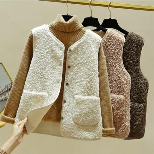 Lamb Plush Vest Womens Clothes Winter Short Korean Version Of The Fur Loose Waistcoat Vest Women Vest Jacket
