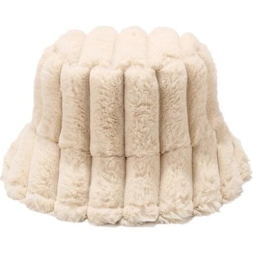 Winter Bucket Hats Fashion Plush Warm Vintage Stripe Sunscreen Fishman Caps Bucket Basin Hat Female Lady Outdoor Solid Color Cap